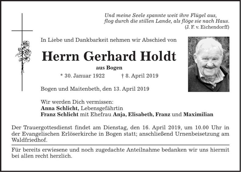 Traueranzeige Gerhard Holdt