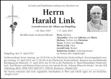 Traueranzeige Harald Link