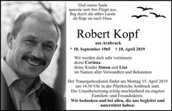 Traueranzeige Kopf Robert