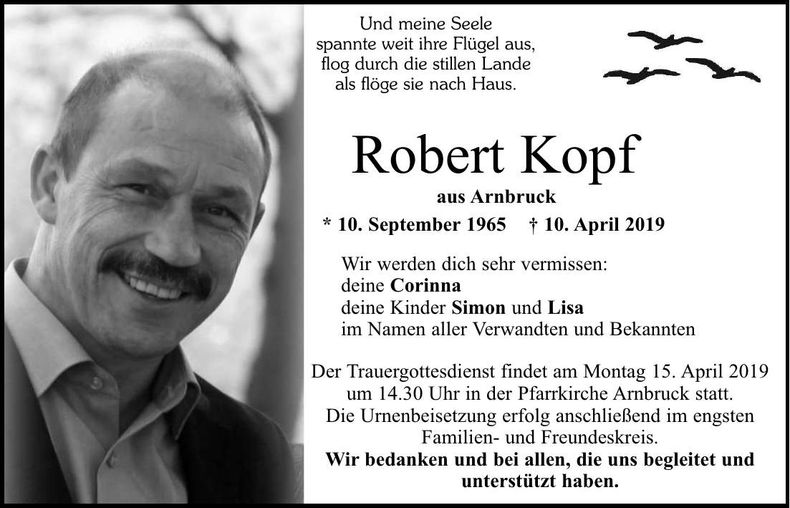 Traueranzeige Kopf Robert