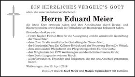 Traueranzeige Eduard Meier