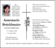 Traueranzeige Annemarie Brücklmaier