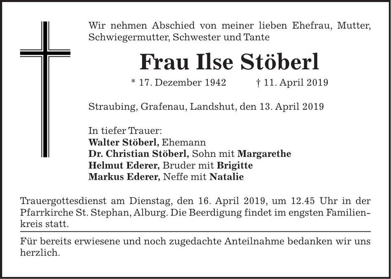Traueranzeige Christian Stöberl