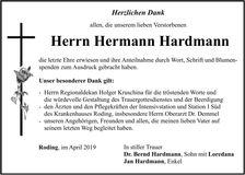 Traueranzeige Karl Hardmann
