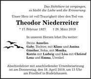 Traueranzeige Theodor Niederreiter