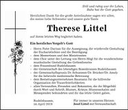 Traueranzeige Therese Littel