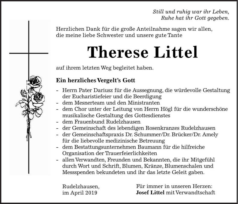 Traueranzeige Therese Littel