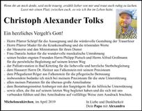 Traueranzeige Christoph Alexander Tolks