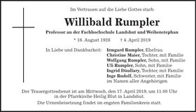 Traueranzeige Willibald Rumpler