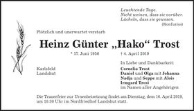 Traueranzeige Heinz Günter Trost