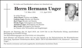 Traueranzeige Hermann Unger