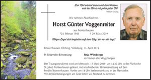 Traueranzeige Horst Günter Voggenreiter