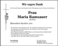 Traueranzeige Maria Ramsauer