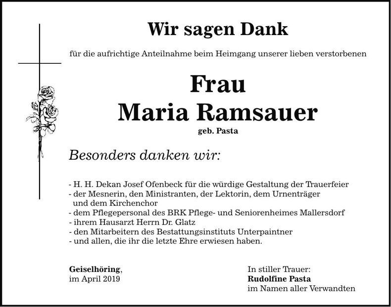 Traueranzeige Maria Ramsauer