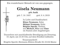 Traueranzeige Gisela Neumann