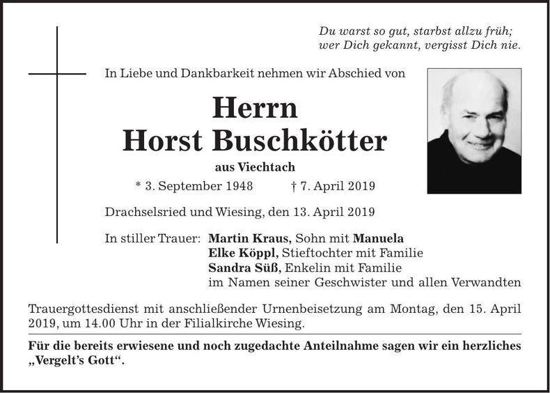 Traueranzeige Horst Buschkötter