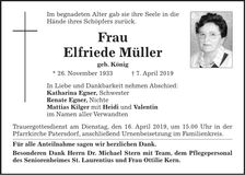 Traueranzeige Elfriede Müller