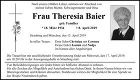Traueranzeige Theresia Baier