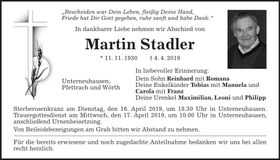 Traueranzeige Martin Stadler