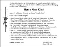Traueranzeige Max Kiesl