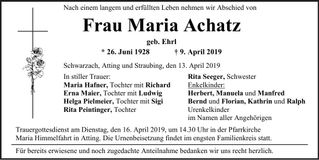 Traueranzeige Maria Achatz