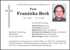 Traueranzeige Franziska Beck