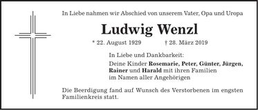 Traueranzeige Ludwig Wenzl