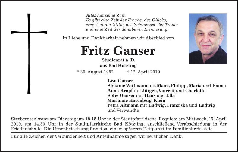 Traueranzeige Fritz Ganser