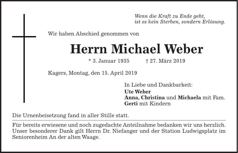 Traueranzeige Michael Weber