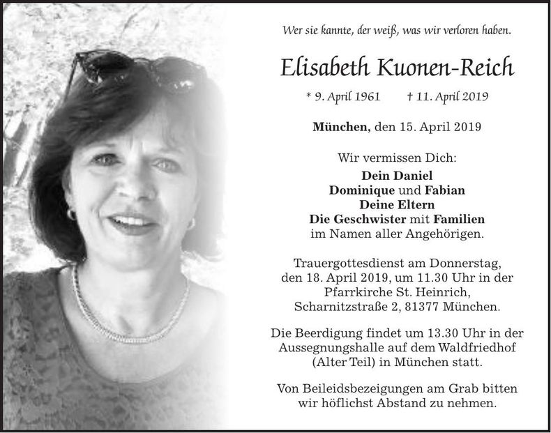 Traueranzeige Elisabeth Kuonen-Reich