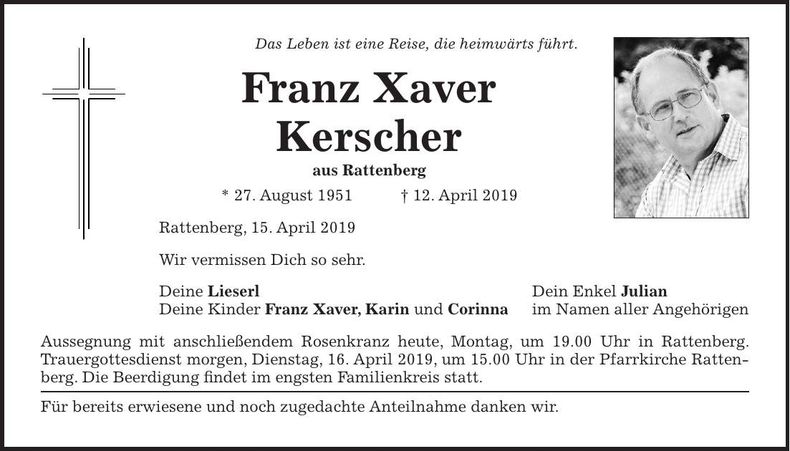 Traueranzeige Franz Xaver Kerscher