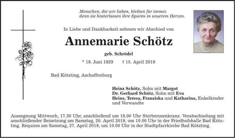 Traueranzeige Annemarie Schötz