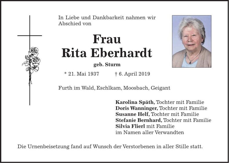 Traueranzeige Rita Eberhardt