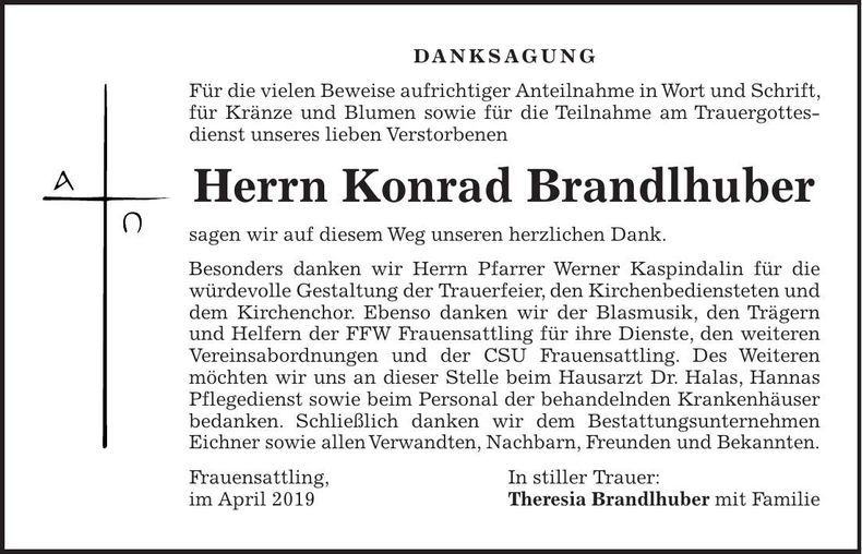 Traueranzeige Konrad Brandlhuber