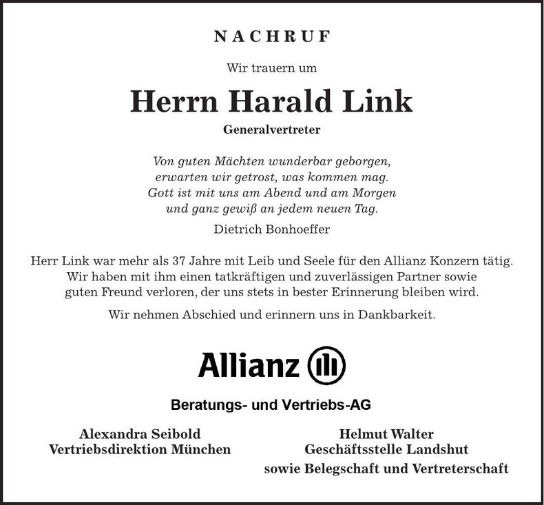 Traueranzeige Harald Link