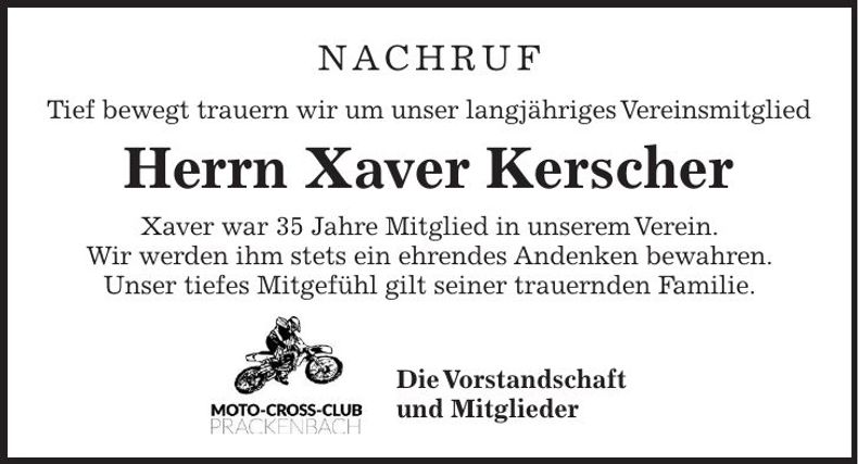 Traueranzeige Xaver Kerscher