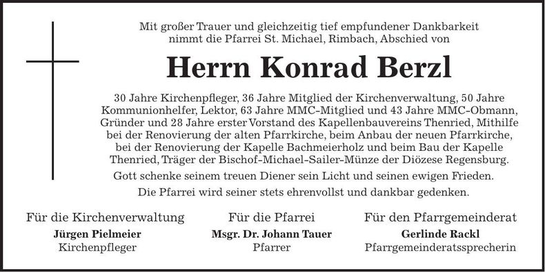 Traueranzeige Konrad Berzl