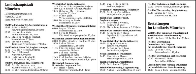 Traueranzeige Abendzeitung Bestattungskalender