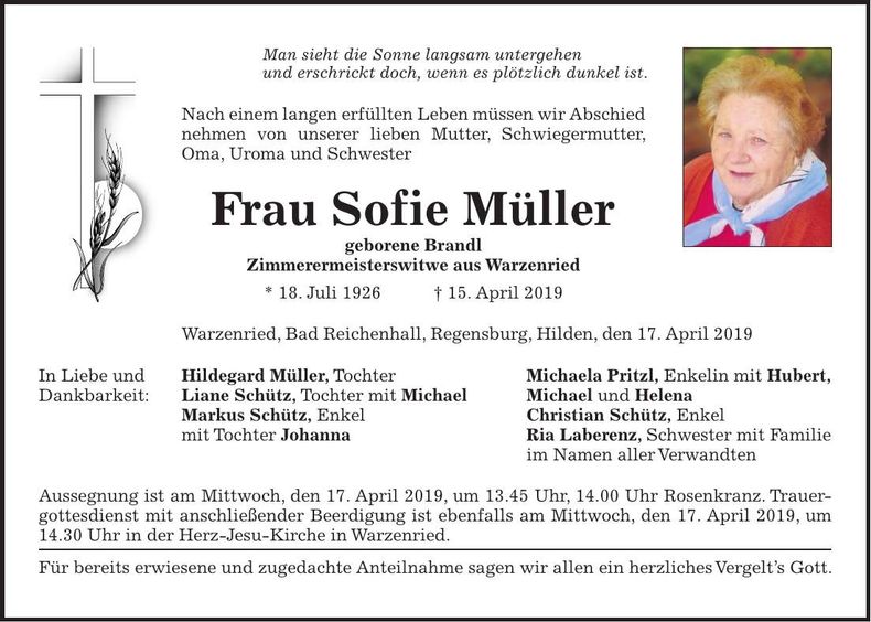 Traueranzeige Sofie Müller