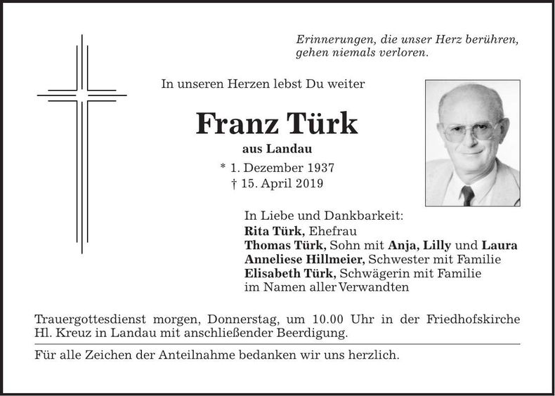 Traueranzeige Franz Türk