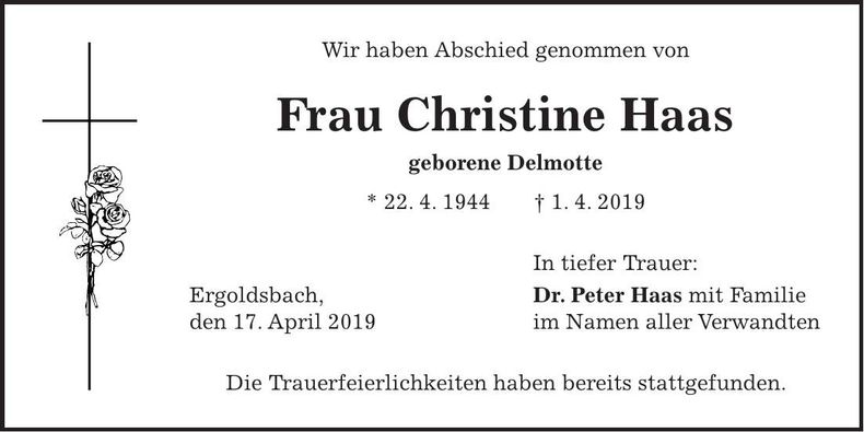 Traueranzeige Christine Haas