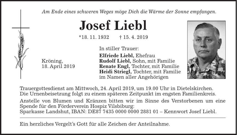 Traueranzeige Josef Liebl