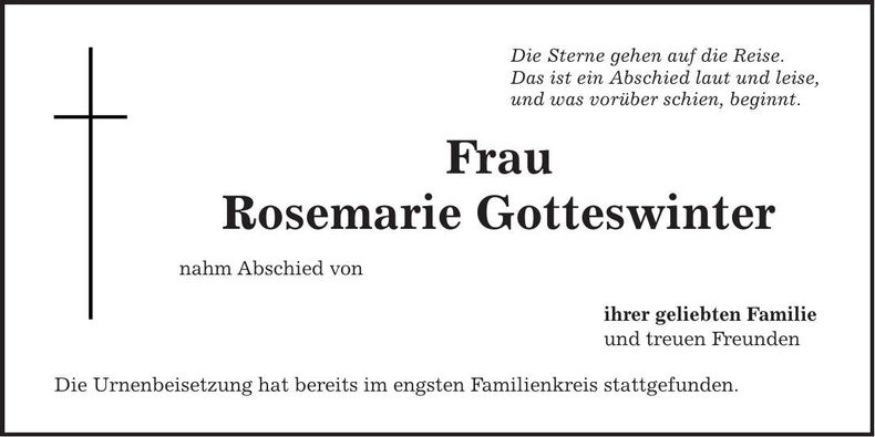 Traueranzeige Rosemarie Gotteswinter