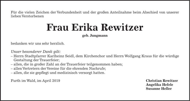 Traueranzeige Erika Rewitzer