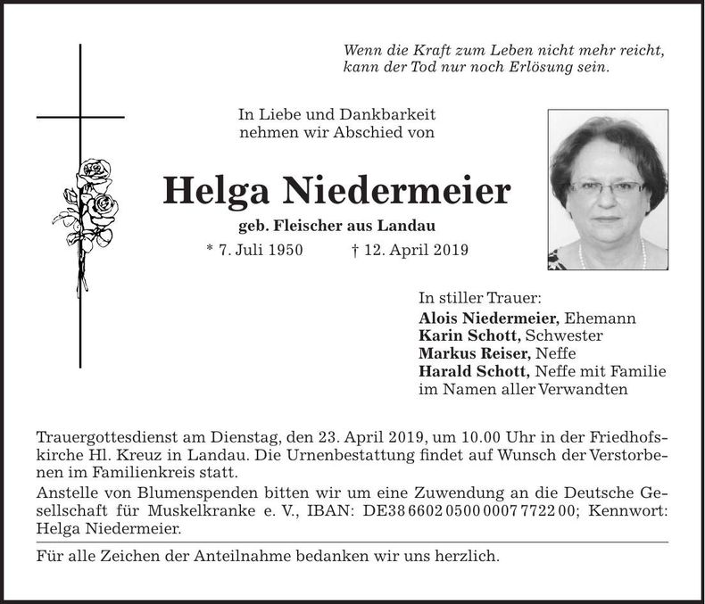 Traueranzeige Helga Niedermeier