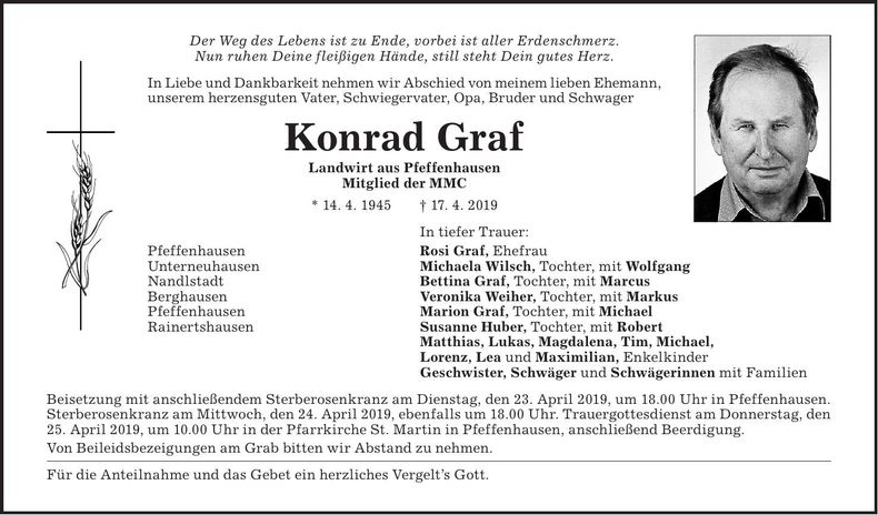 Traueranzeige Konrad Graf