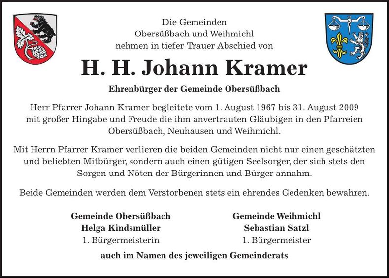 Traueranzeige H.H. Kramer Kramer