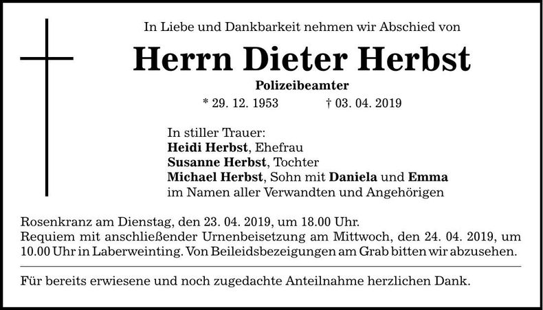 Traueranzeige Dieter Herbst