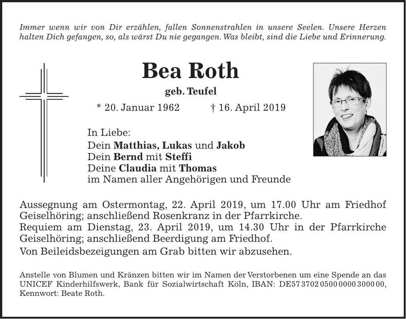 Traueranzeige Beo Roth