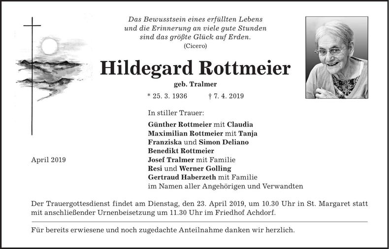 Traueranzeige Hildegard Rottmeier